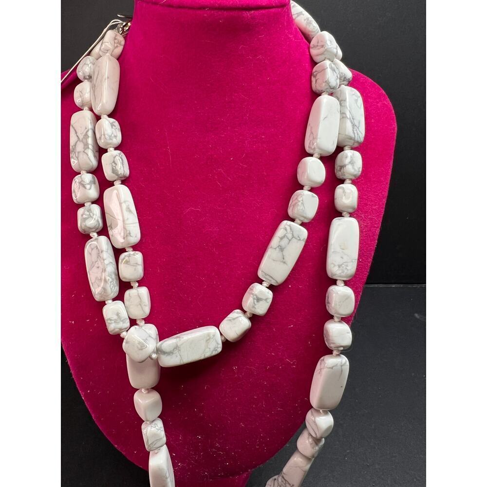 NEW Anthology howlite 36 inch knotted necklace with sterling silver clasp